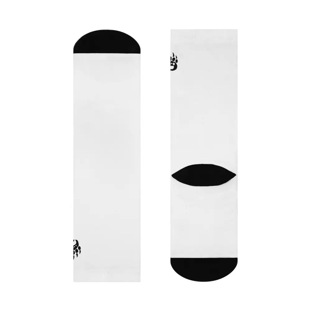 Basic crew socks in white with black toe heel and paw print logo
