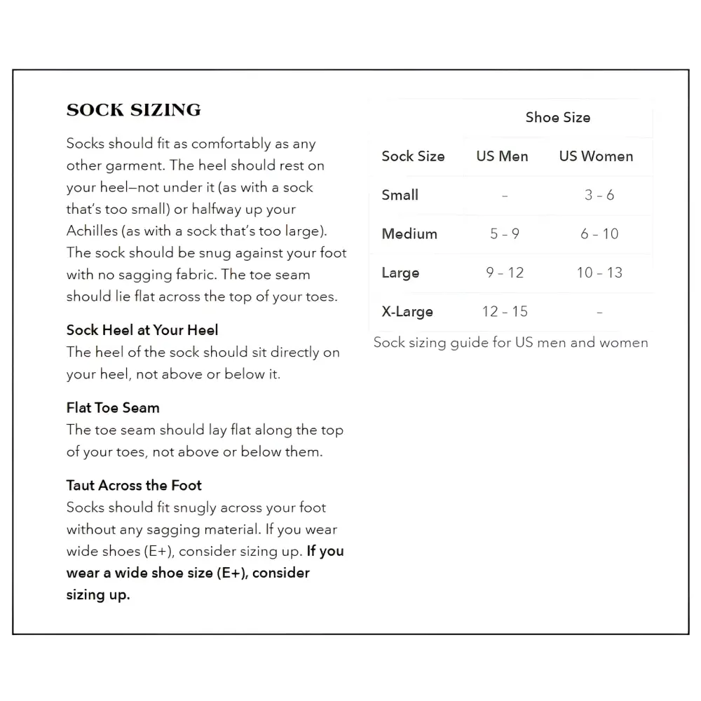 Pro Gear Boot Socks sizing guide for US men and women