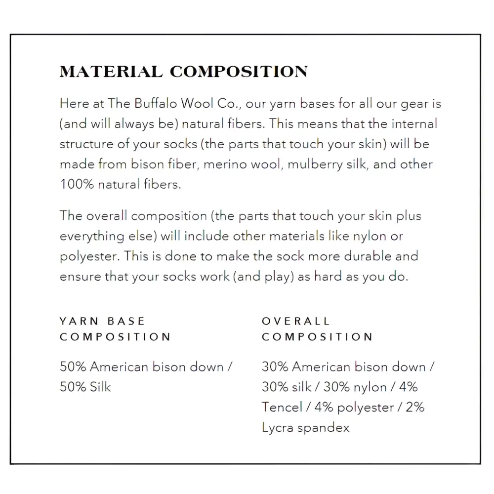 The Buffalo Wool Co. Pro Gear crew socks for barefoot shoes