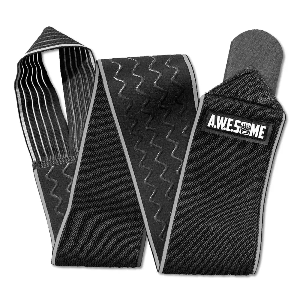 A.W.E.some Wraps: black and gray wrist wraps with textured grip and awesome patch