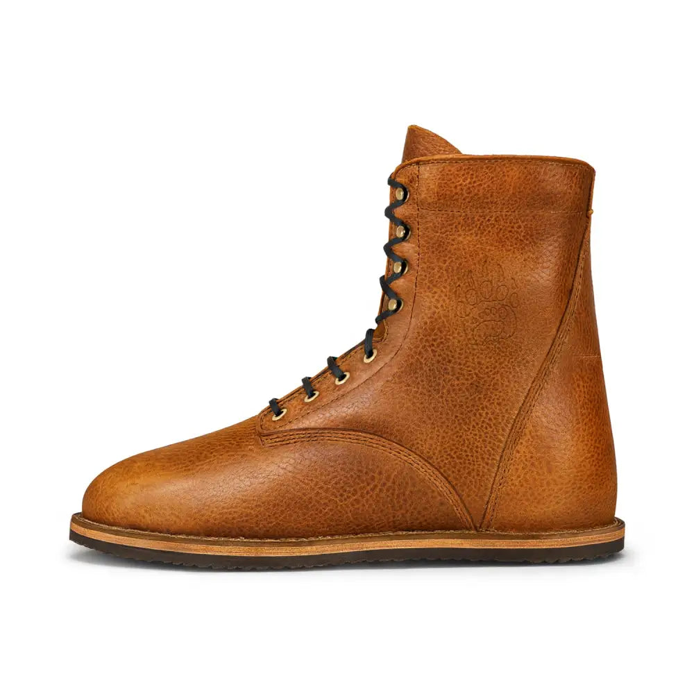 Arktos Cognac Bison winter-ready barefoot boot in tan leather