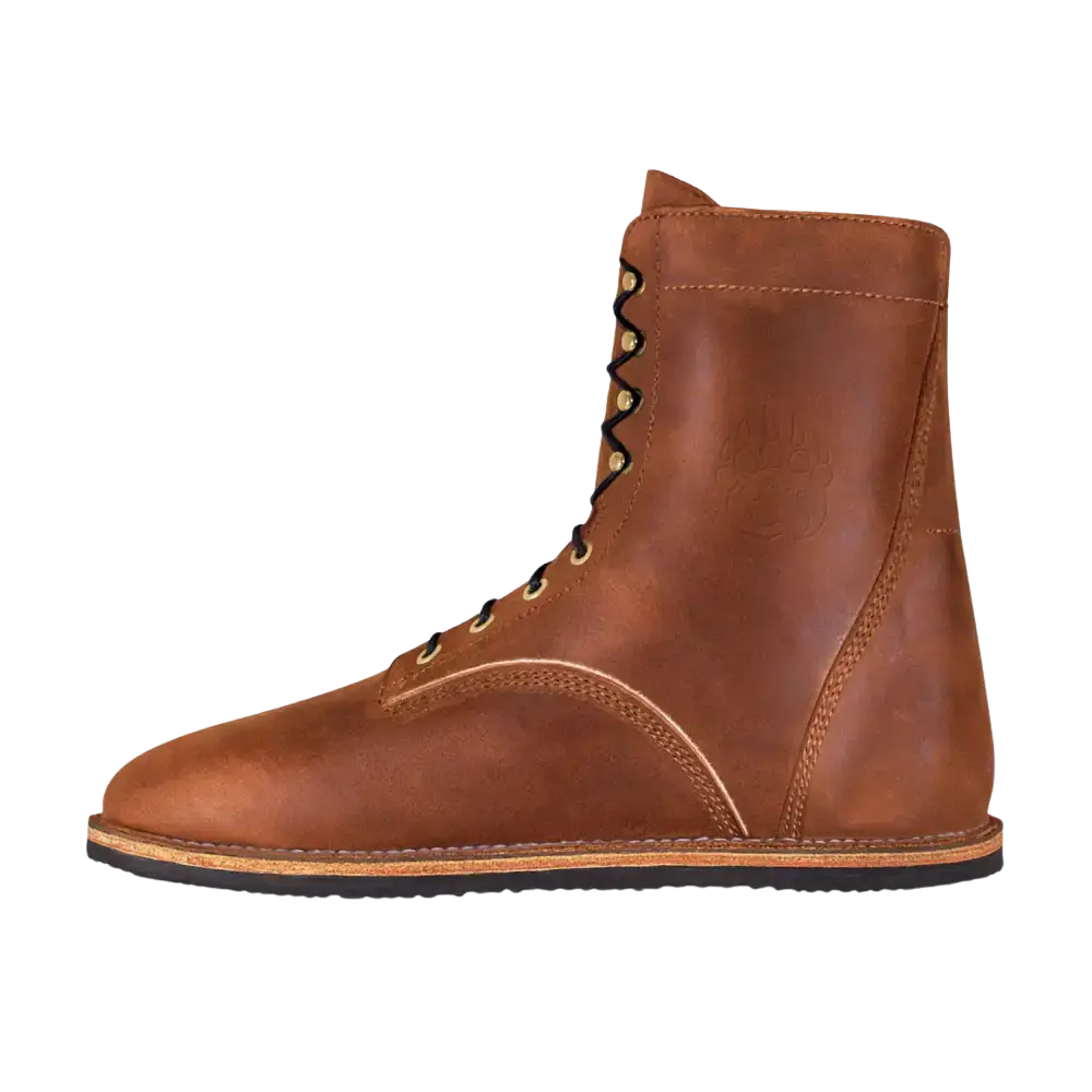 Arktos Crazy Horse barefoot boot in brown leather with black laces