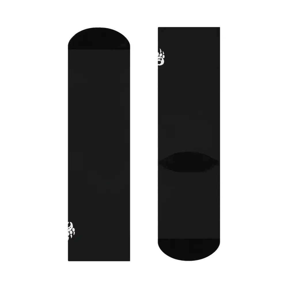 Black basic crew socks with white paw print logos on sides
