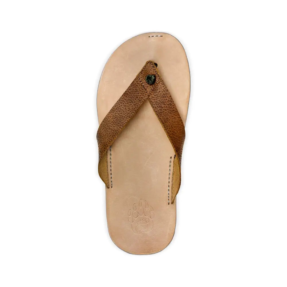 Bear-Flops Cognac tan leather flip-flop with textured strap minimalist footwear