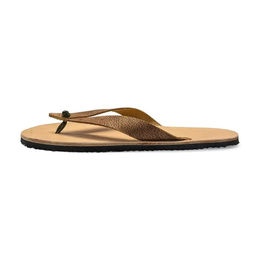 Bear-Flops Cognac tan leather flip-flop with textured barefoot minimalist footwear