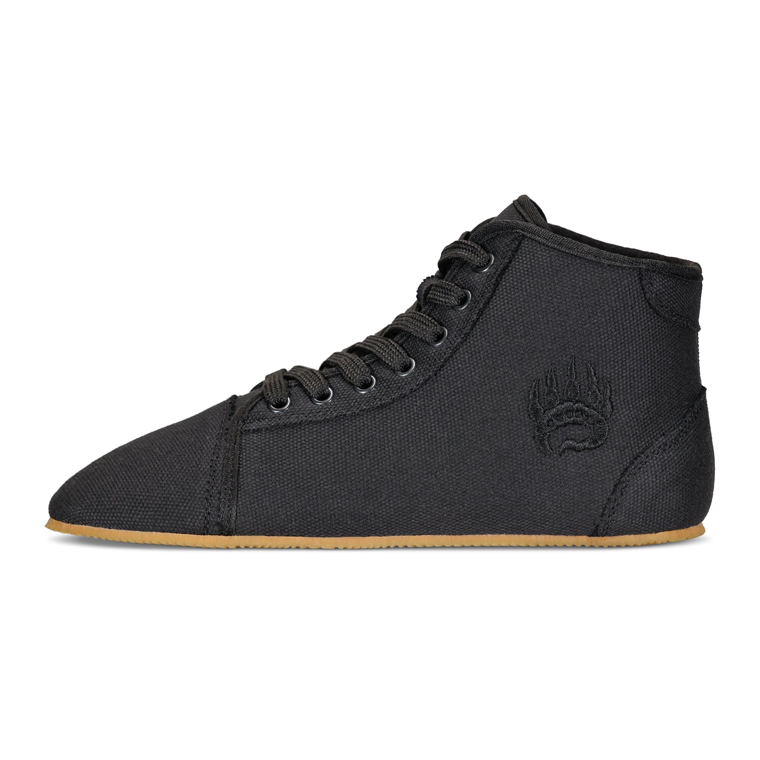 A single Bearfoot Ursus Canvas high-top training sneaker with laces, featuring a small emblem on the side, ideal for strength athletes.