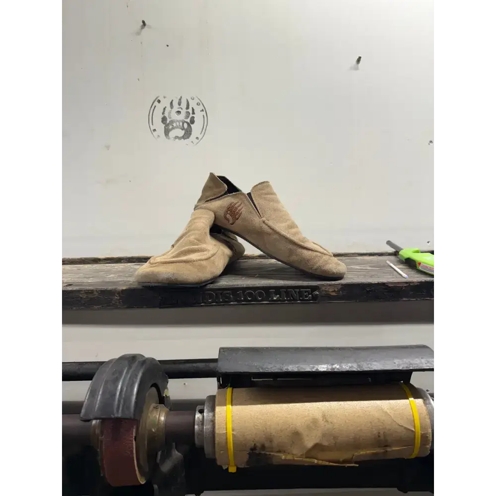 Beige suede dance shoes from Bearly Used Footwear with minor imperfections
