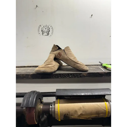 Beige suede dance shoes from Bearly Used Footwear with minor imperfections