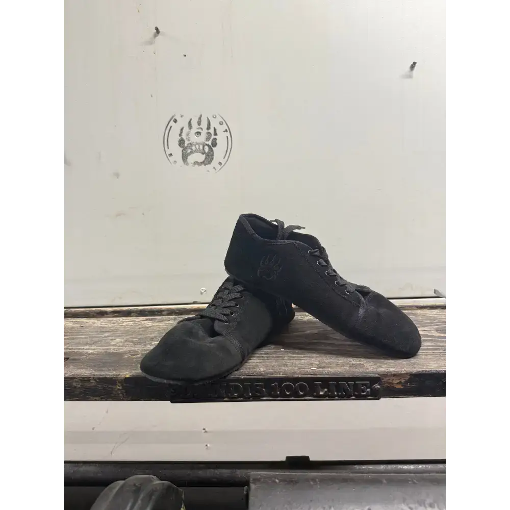 Black suede dance shoes with embossed paw print from Barely Used Footwear