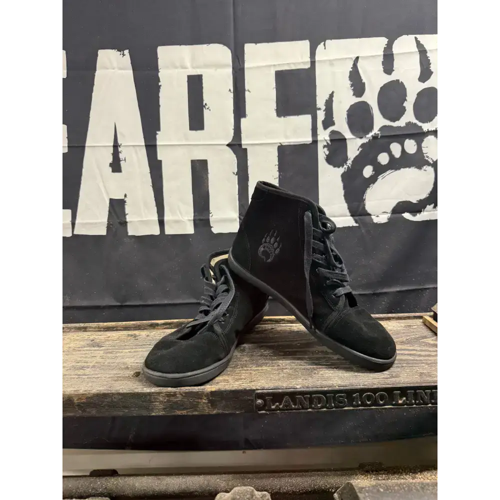 Black suede high-top sneakers from Barely Used Footwear with minor imperfections