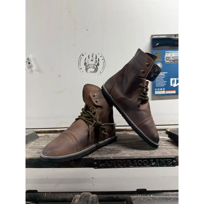 Brown leather lace-up boots from Bearly Used Footwear, minor imperfections