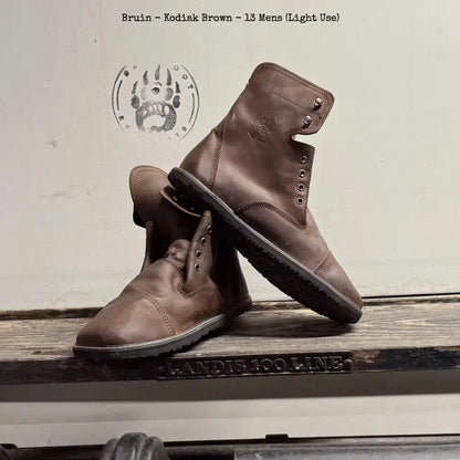 Brown leather mens boots from Bearly Used Footwear, rugged design with minor imperfections