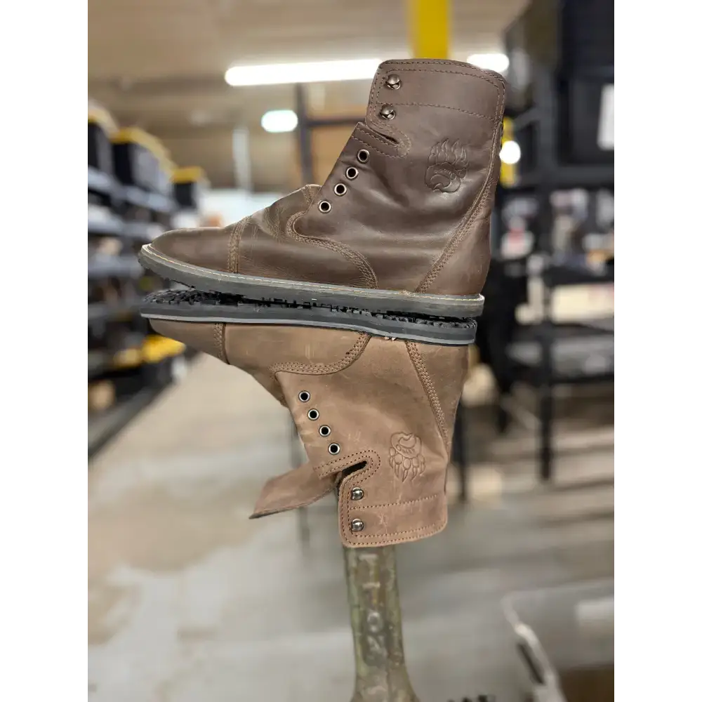 Brown leather work boot with stitched design from Barely Used Footwear