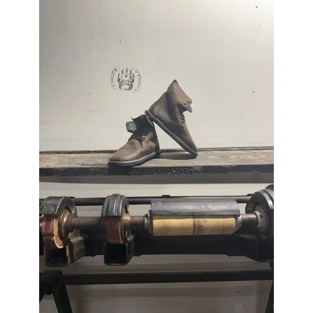Brown leather work boots from Bearly Used Footwear, minor imperfections