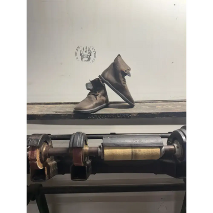 Brown leather work boots from Bearly Used Footwear, minor imperfections