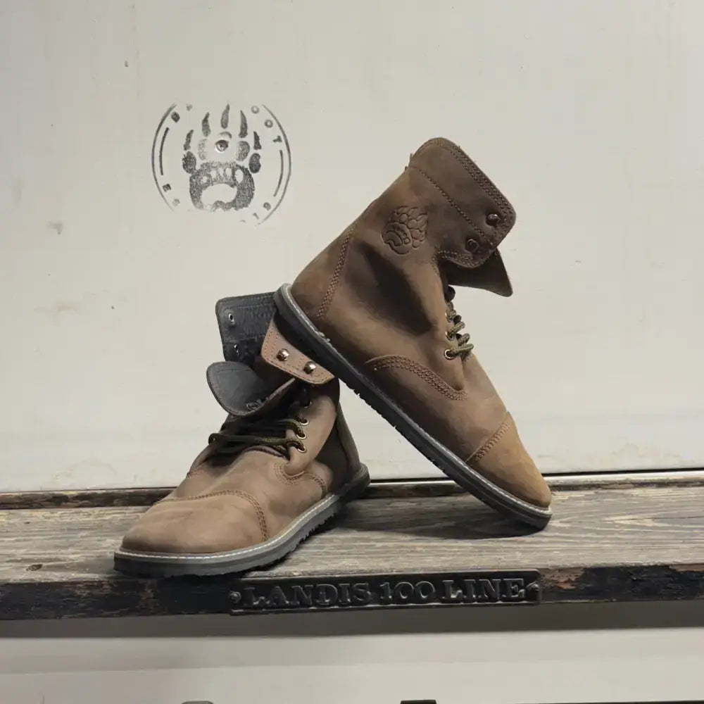 Brown suede combat boots with minor imperfections from Bearly Used Footwear