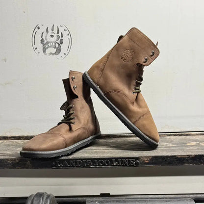 Brown suede lace-up boots from Barely Used Footwear, minor imperfections