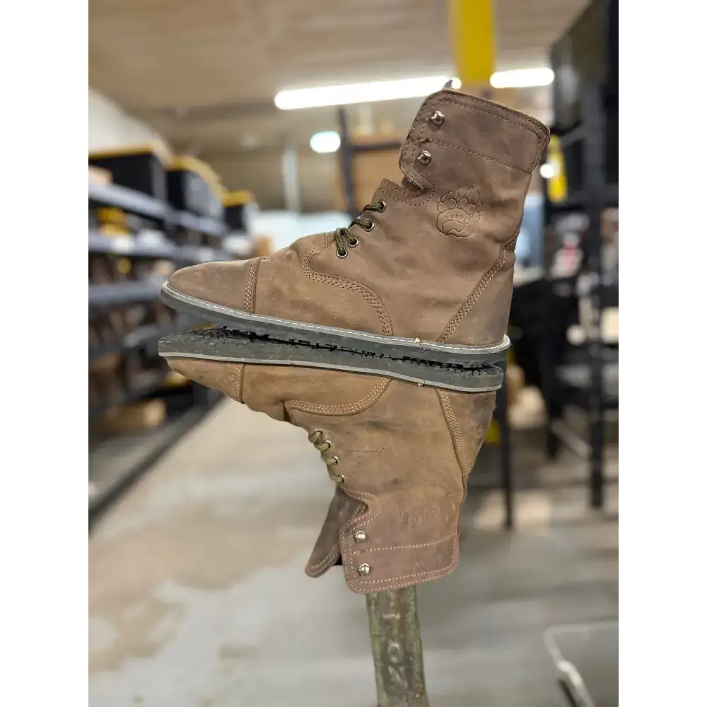 Brown suede work boot from Bearly Used Footwear, rugged sole, minor imperfections