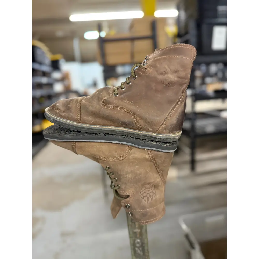 Bearly Used Footwear worn brown suede work boot with minor imperfections