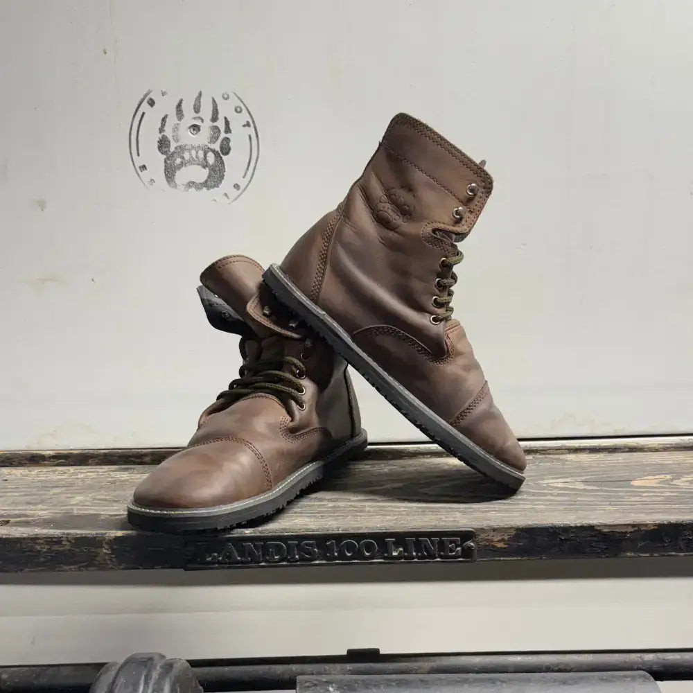 Brown leather lace-up boots from Bearly Used Footwear, minor imperfections