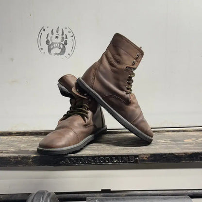 Brown leather lace-up boots from Bearly Used Footwear, minor imperfections