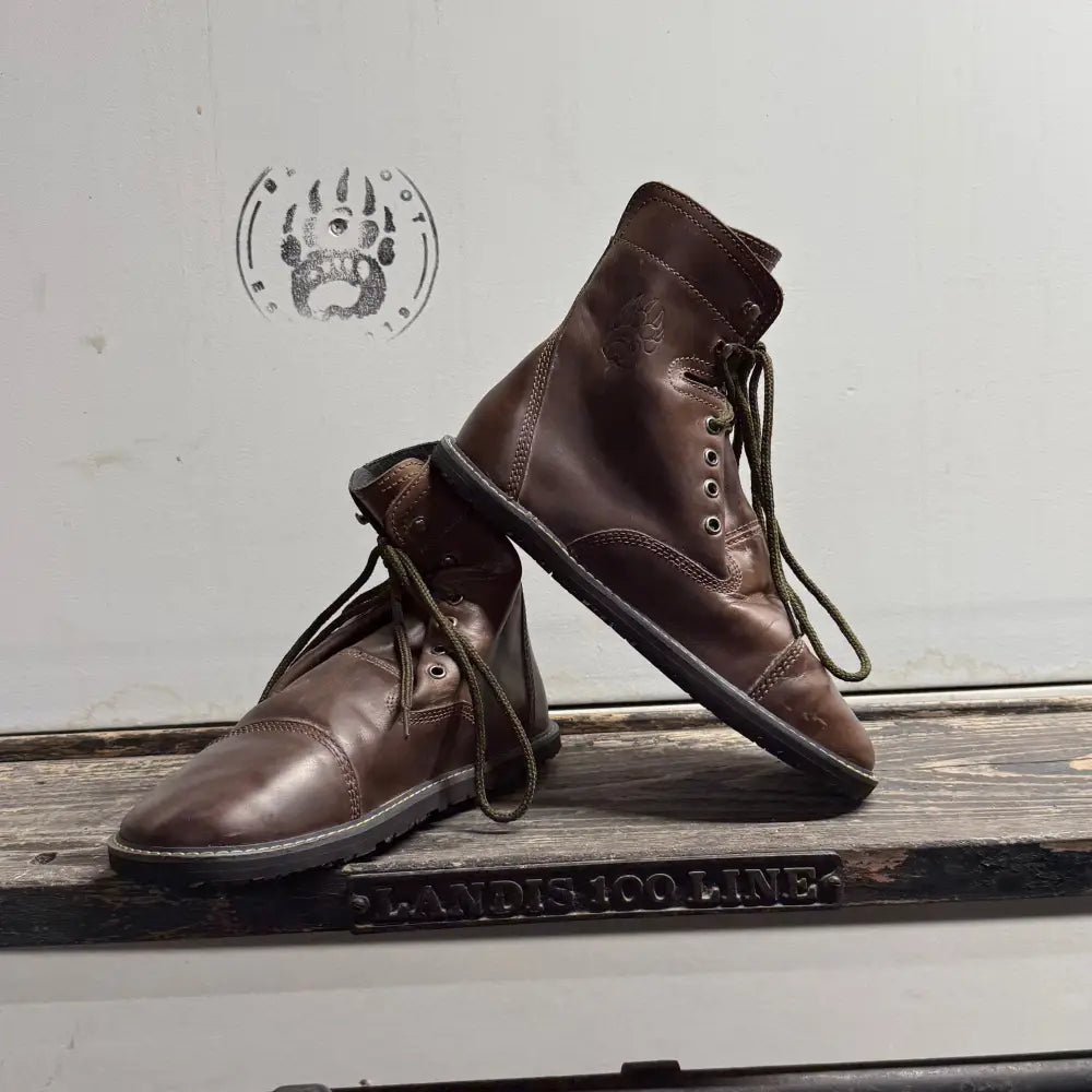 Brown leather lace-up boots with minor imperfections from Bearly Used Footwear