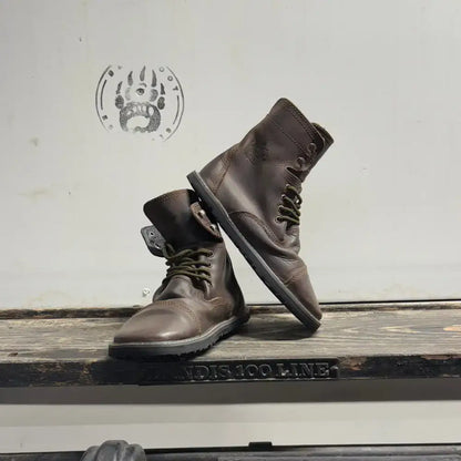 Brown leather lace-up boots from Bearly Used Footwear, minor imperfections
