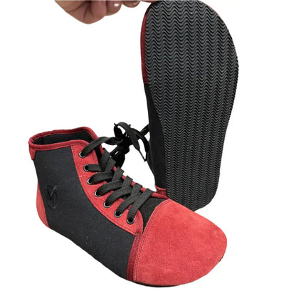 Red black high-top boxing shoe from Barely Used Footwear, minor imperfections