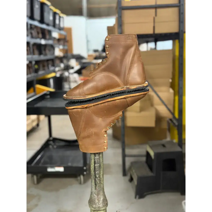 Tan leather high-top work boot from Barely Used Footwear, minor imperfections