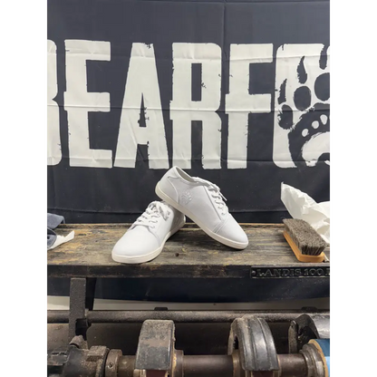 White leather lace-up sneakers from Bearly Used Footwear, minor imperfections