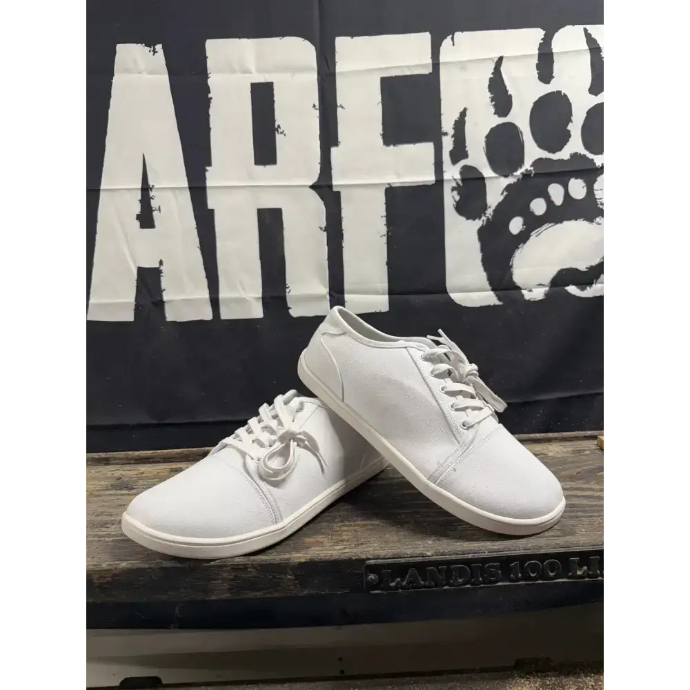 White canvas sneakers from Barely Used Footwear, minor imperfections