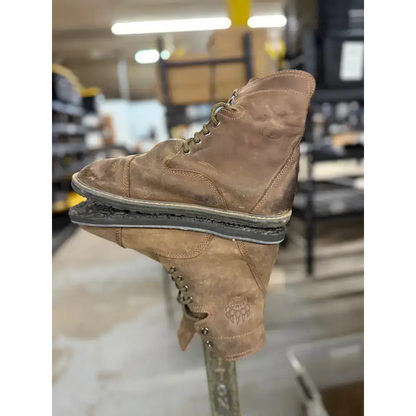 Bearly Used Footwear worn brown suede work boot with minor imperfections