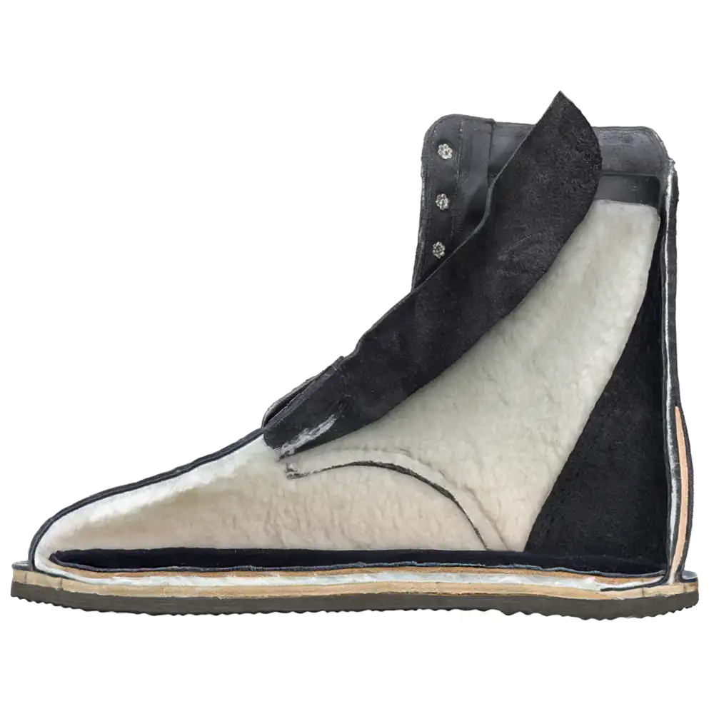 Black and white leather boxing boot with lace-up design.