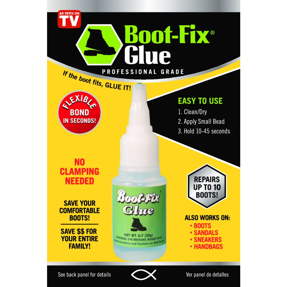 Boot-Fix Glue bottle with green label and black boot graphic