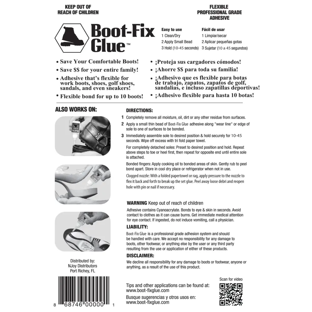 Boot-Fix shoe-fix glue bottle with black cap for shoe glue repair, Amazon listing