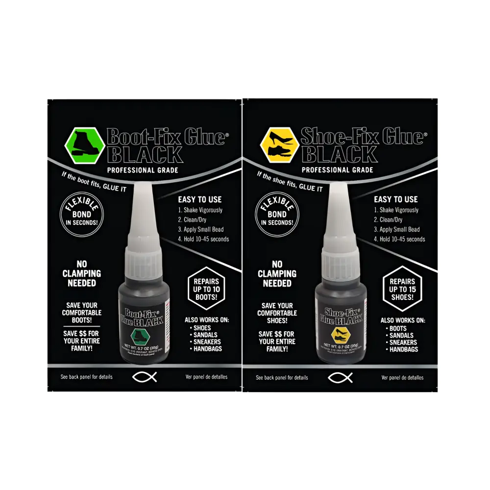 Boot-Fix & Shoe-Fix Glue 2-pack shoe glue bottles for Amazon listing