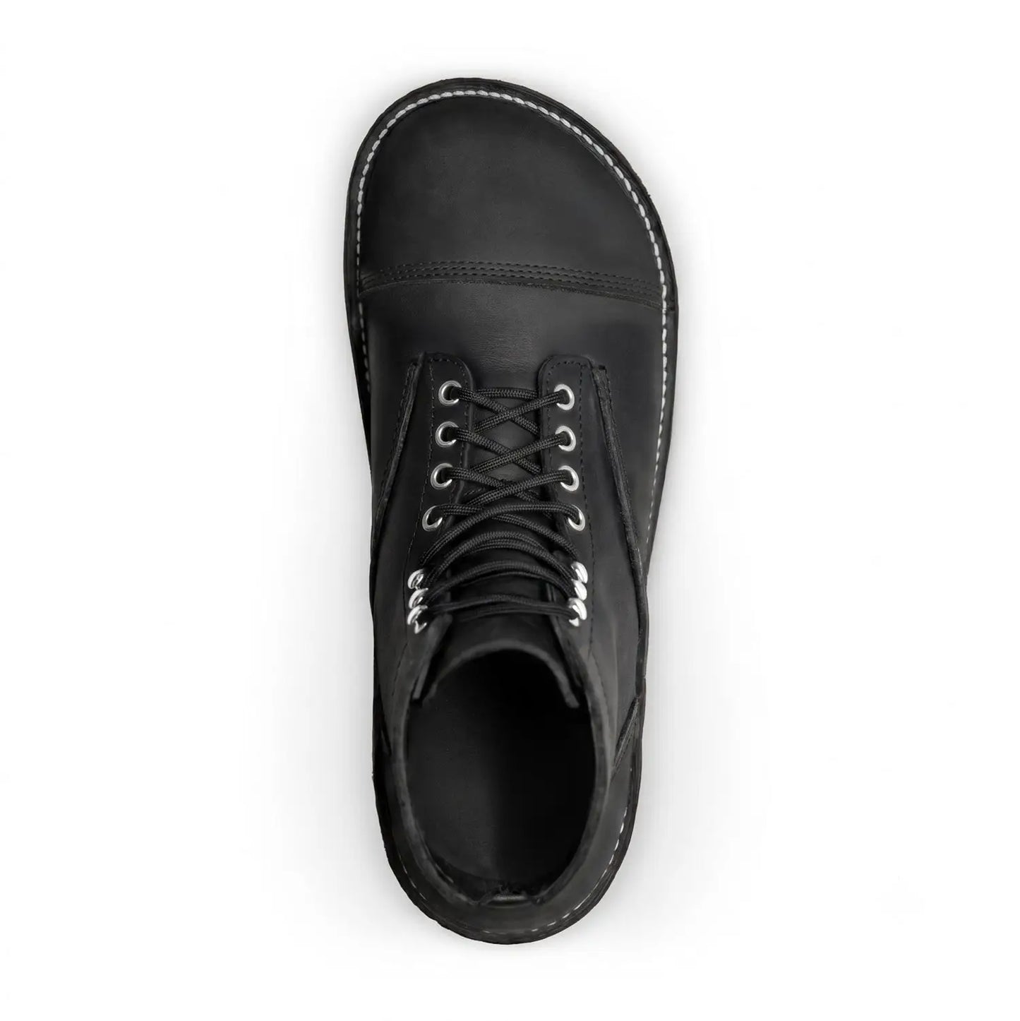 Bruin patriot dark horse black leather lace-up boot with white stitching silver eyelets and zero-drop sole