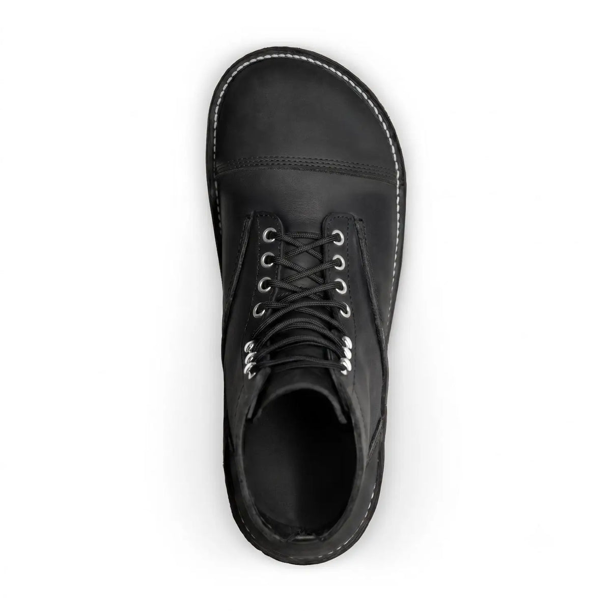 Bruin patriot dark horse black leather lace-up boot with white stitching silver eyelets and zero-drop sole