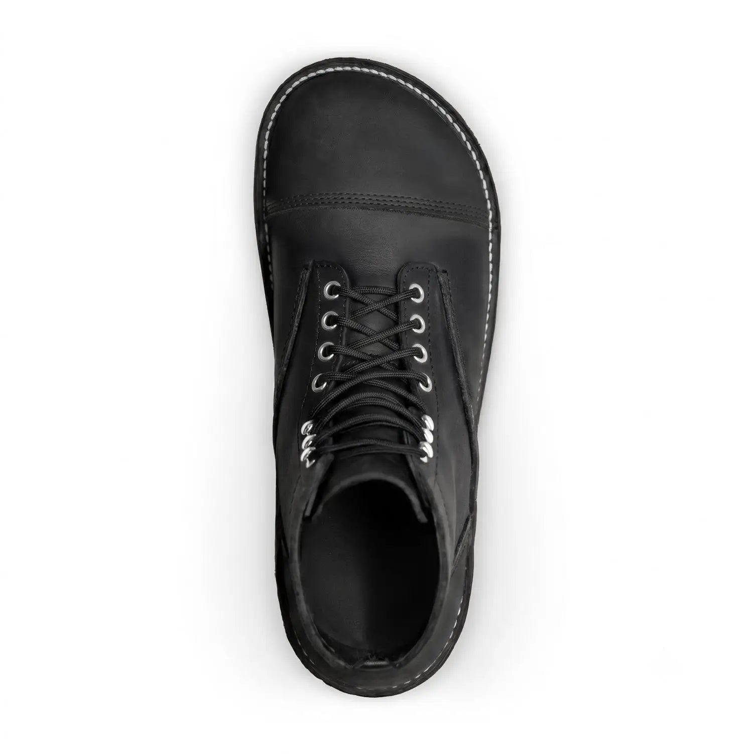 Bruin patriot dark horse black leather lace-up boot with white stitching silver eyelets and zero-drop sole