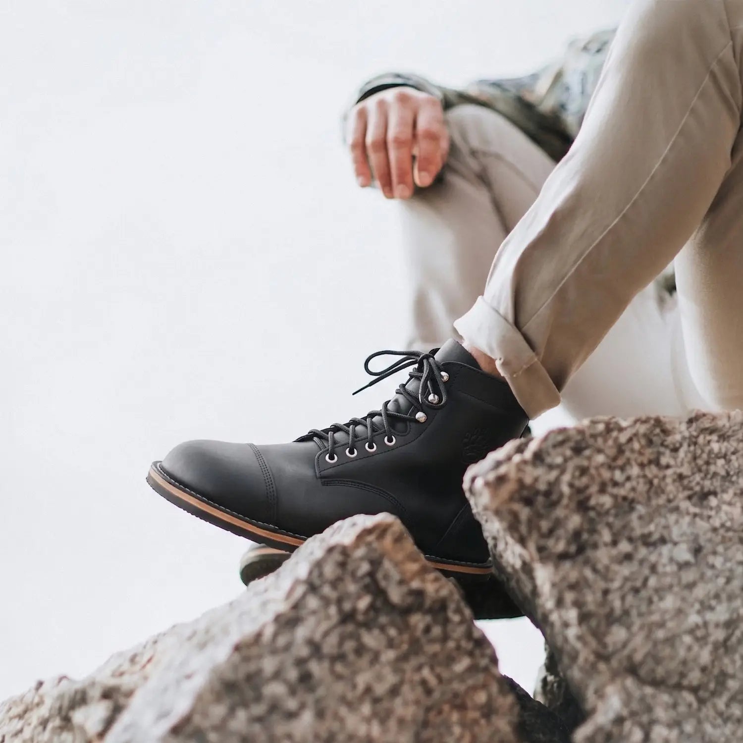Bruin patriot dark horse black leather lace-up work boot with crazy horse leather and tan zero-drop sole