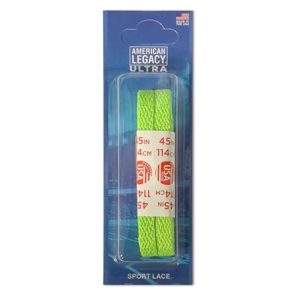 Classic cotton colored neon yellow sport laces with red white text