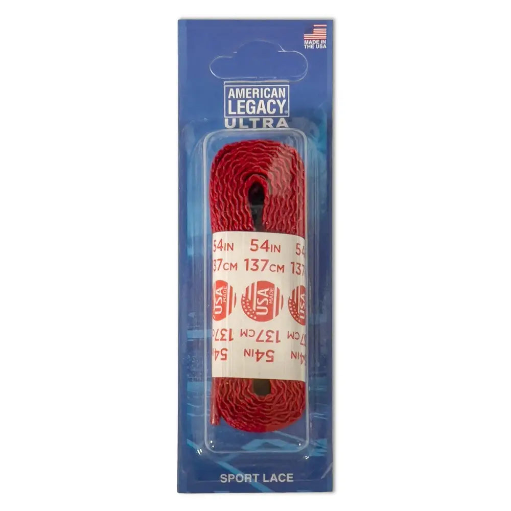 Classic cotton colored laces in red sport style packaging with American Legacy Ultra branding