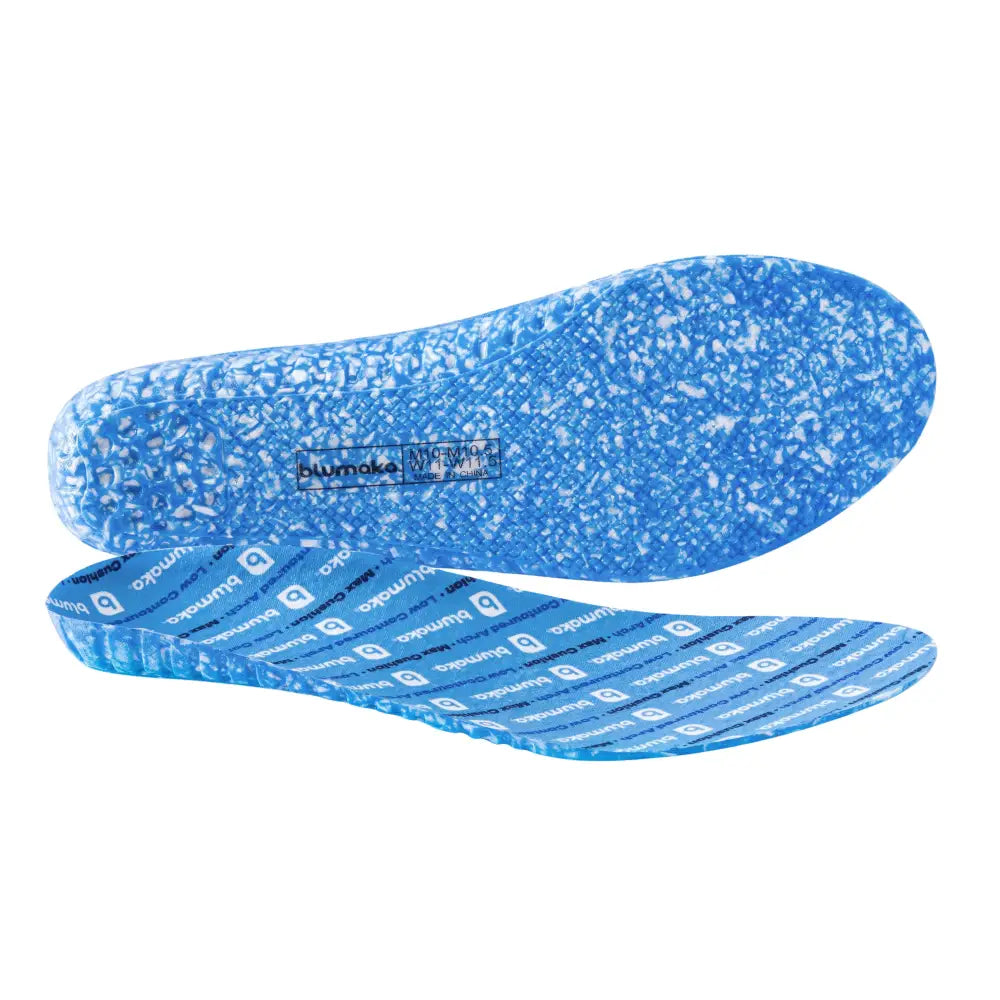 Blue speckled Comfort Insoles with textured surface and logo for minimalist footwear
