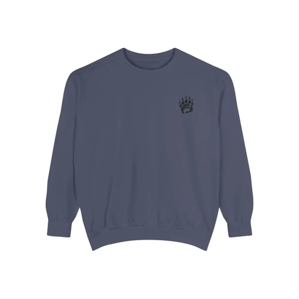 Dark gray relaxed fit garment-dyed sweatshirt with black paw print
