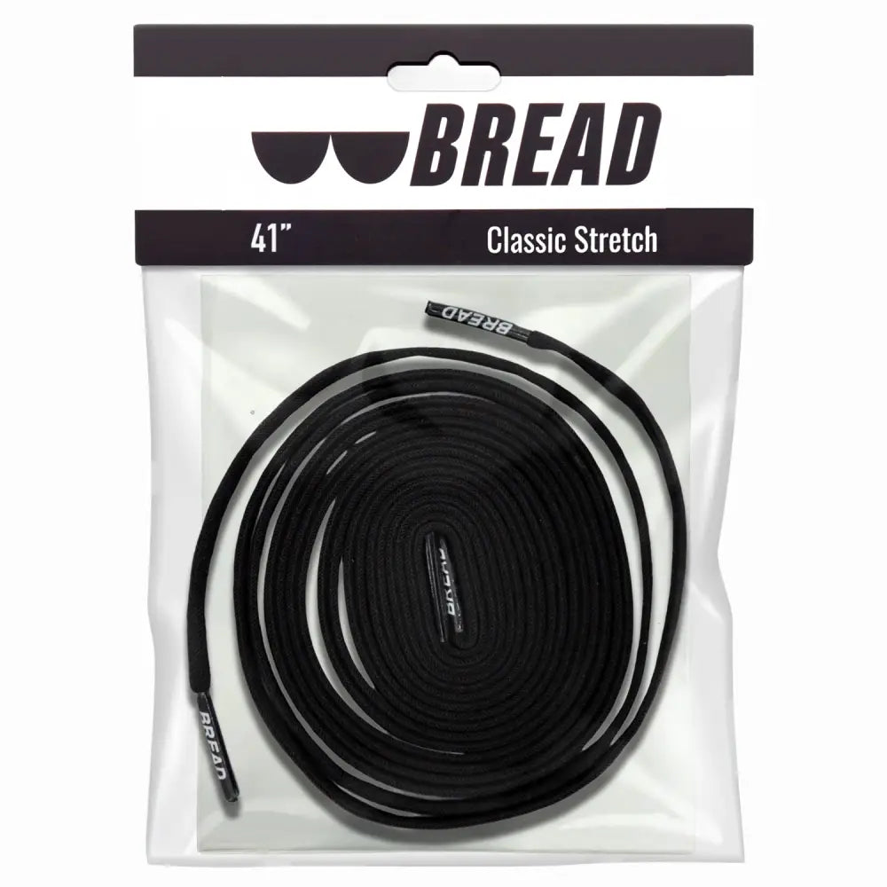 Black 41-inch elastic shoelaces with Bread branding and reinforced aglets