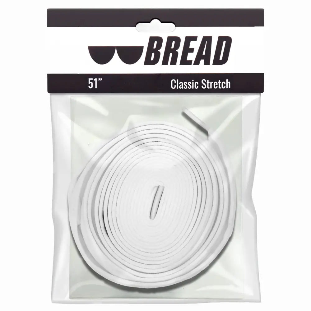 White Bread elastic shoelaces with reinforced aglets in clear package