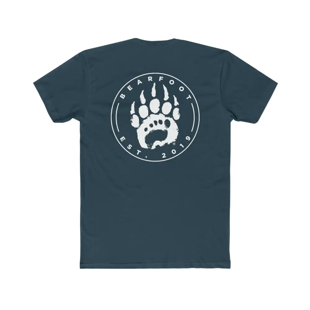 Navy blue Emblem Tee with white bear paw print and bearfoot est text