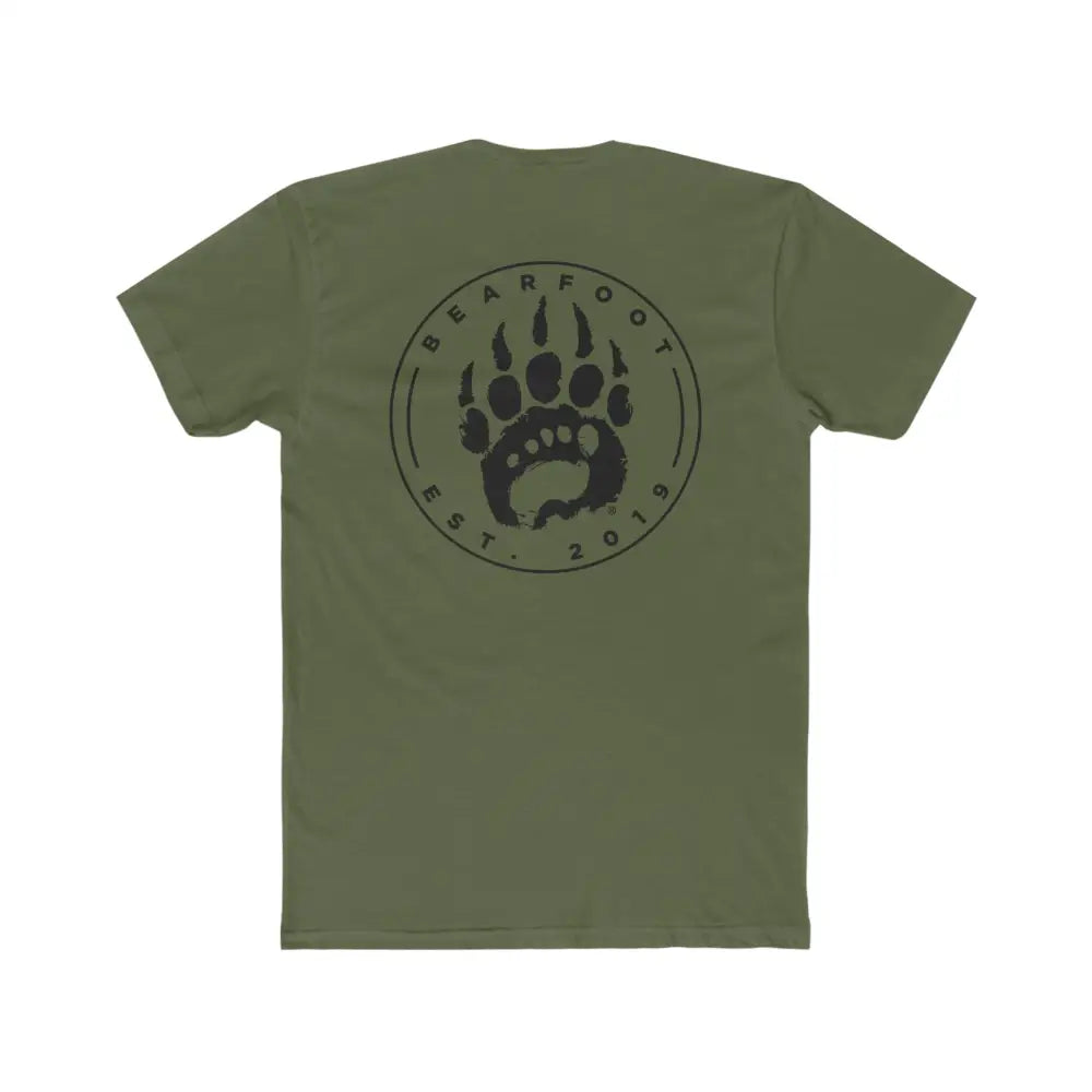 Olive green Emblem Tee with bear paw print and Bearfoot Est 2019 design