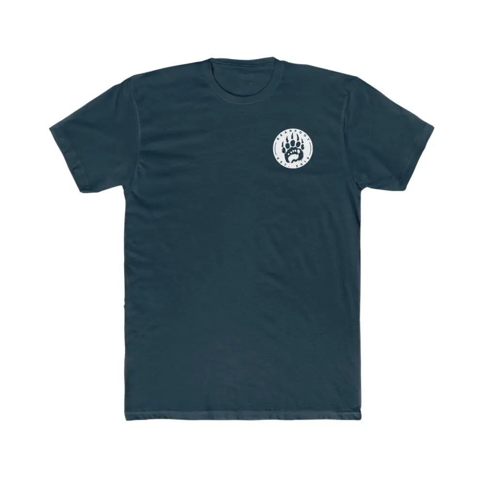 Dark teal Emblem Tee with white bear paw graphic in circular border