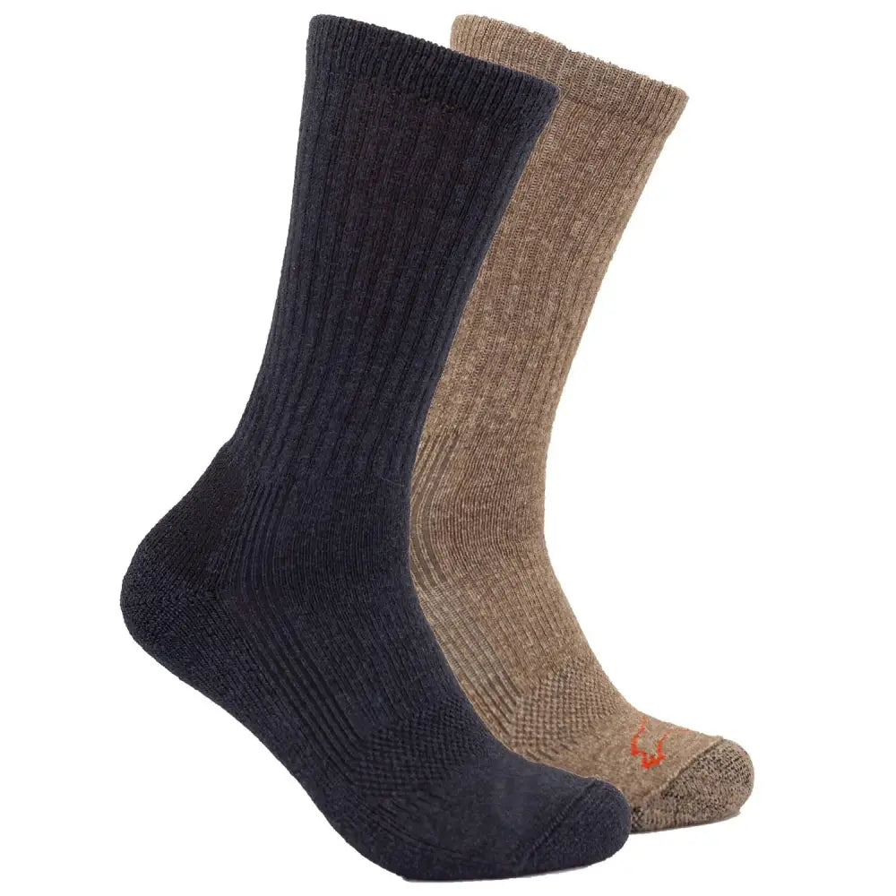 Pro Gear crew socks in navy and beige with orange logo toe
